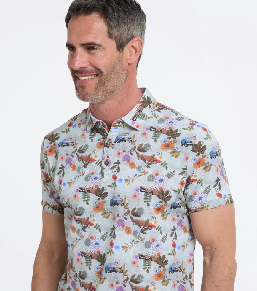 New R2 Amsterdam Retro Car Print Polo Shirt