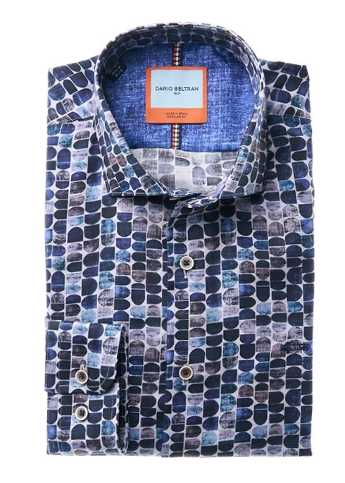 New Dario Beltran Blue Print Long Sleeve Shirt