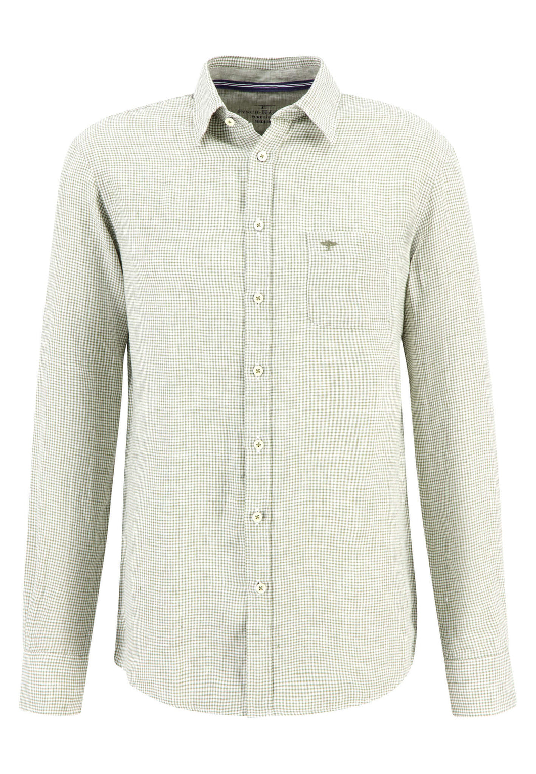 New Fynch Hatton Olive Check Linen Long Sleeve Shirt