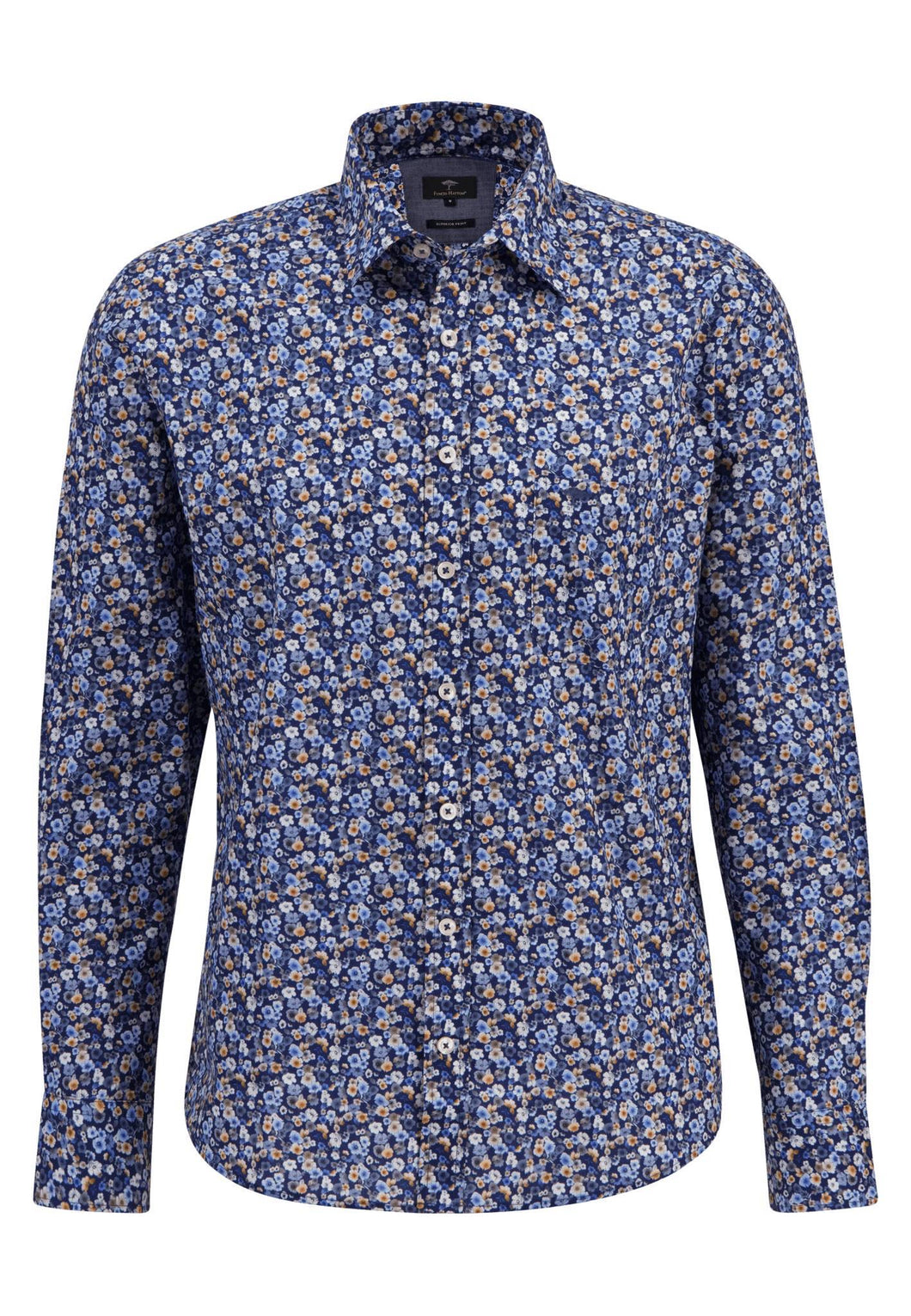 New Fynch Hatton Navy Flower Print Long Sleeve Shirt
