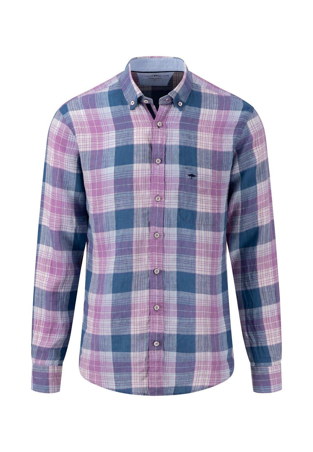 New Fynch Hatton Lavender Big Check Linen Long Sleeve Shirt