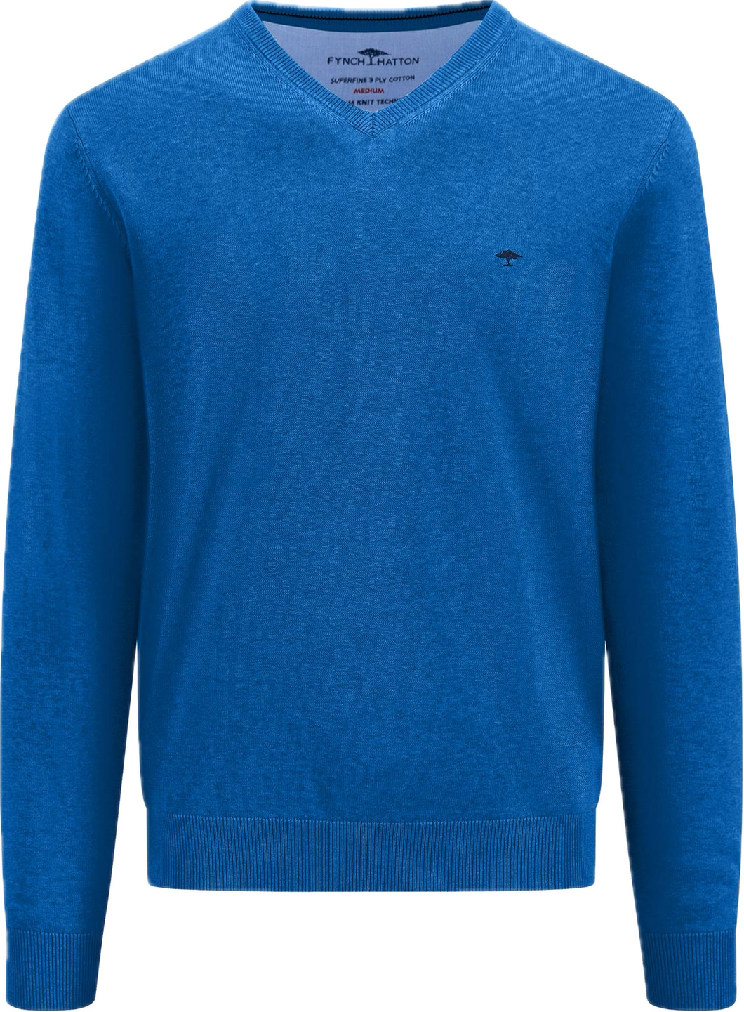 New Fynch Hatton Cotton Summer Blue V Neck Knitwear