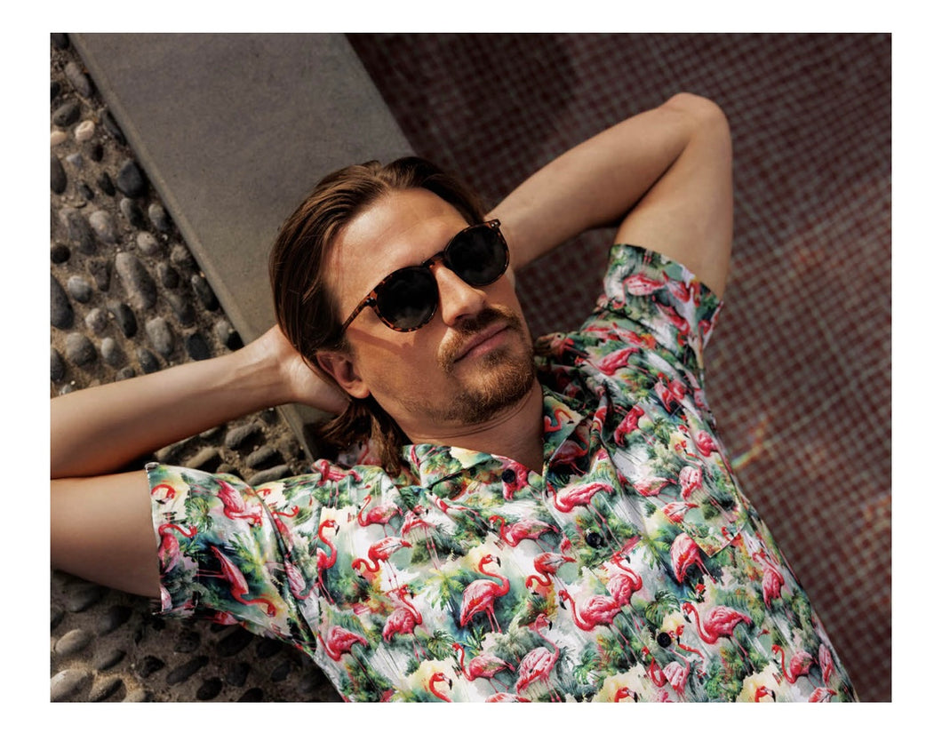 New Giordano short sleeve flamingo print shirt