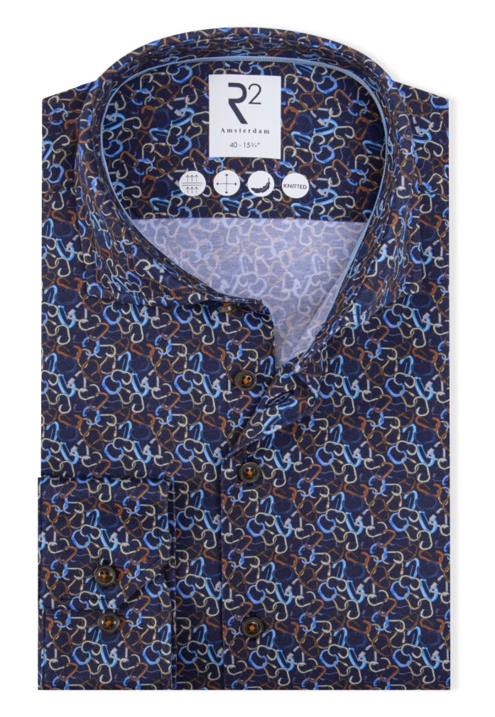 New R2 Amsterdam Navy Chain Link Pattern Shirt