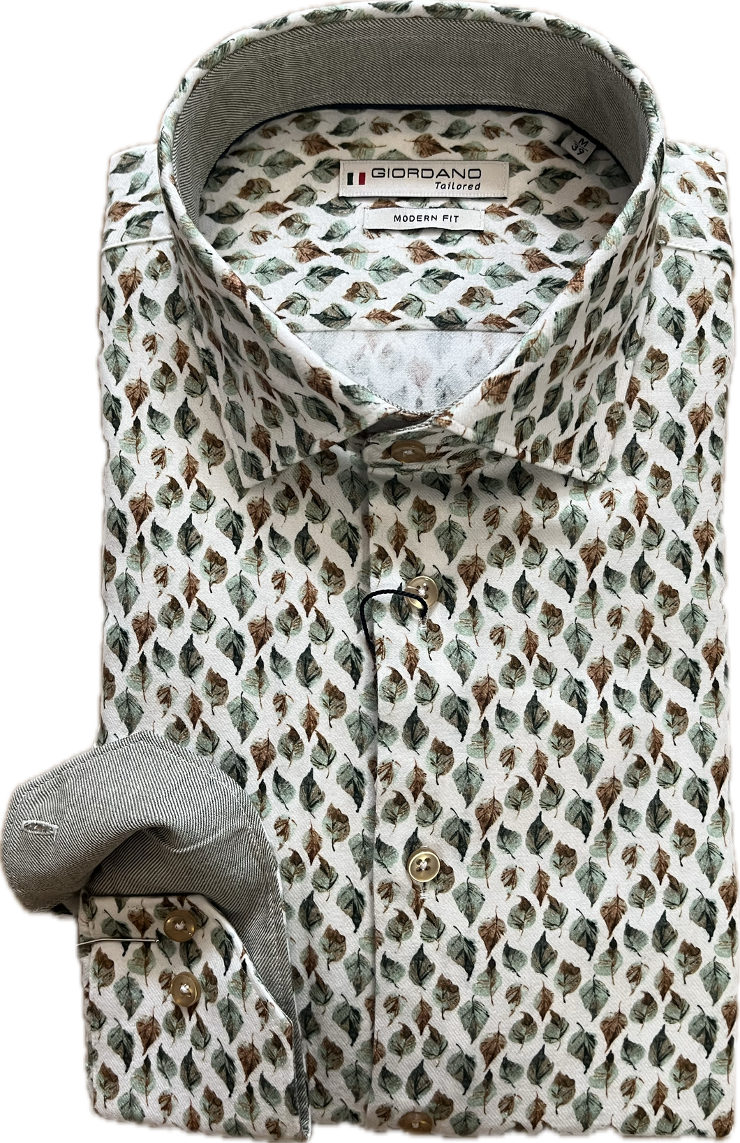 New Giordano long sleeve green feather print shirt