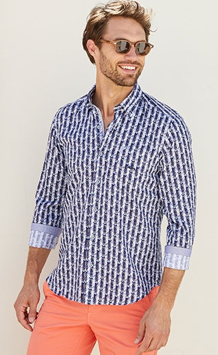 New Dario Beltran Flowered Stripe Long Sleeve Shirt