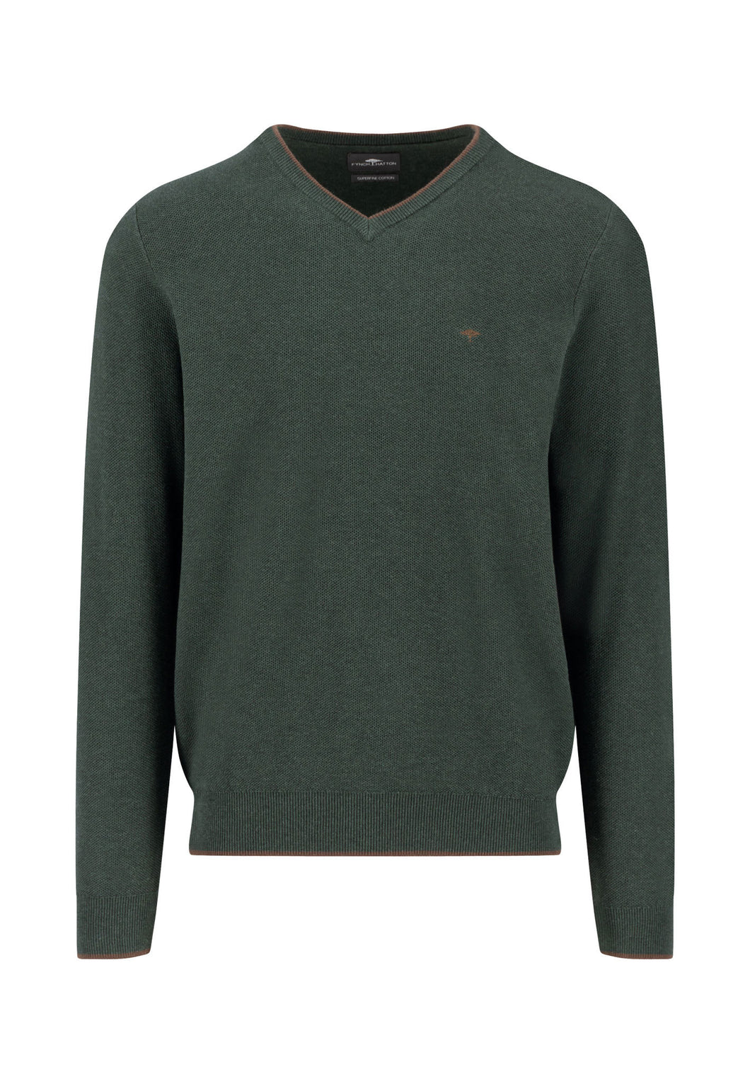 New Fynch Hatton Trimmed Green V Neck Knitwear