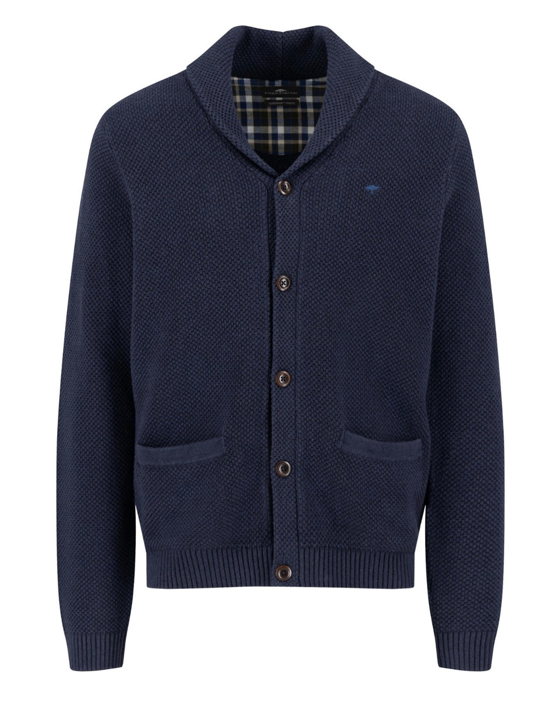 New Fynch Hatton Navy Shawl Neck Knitwear