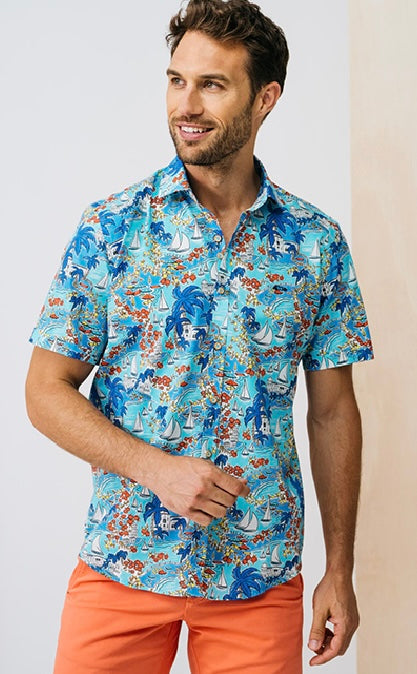 New Dario Beltran Tropical Print Short Sleeve Shirt