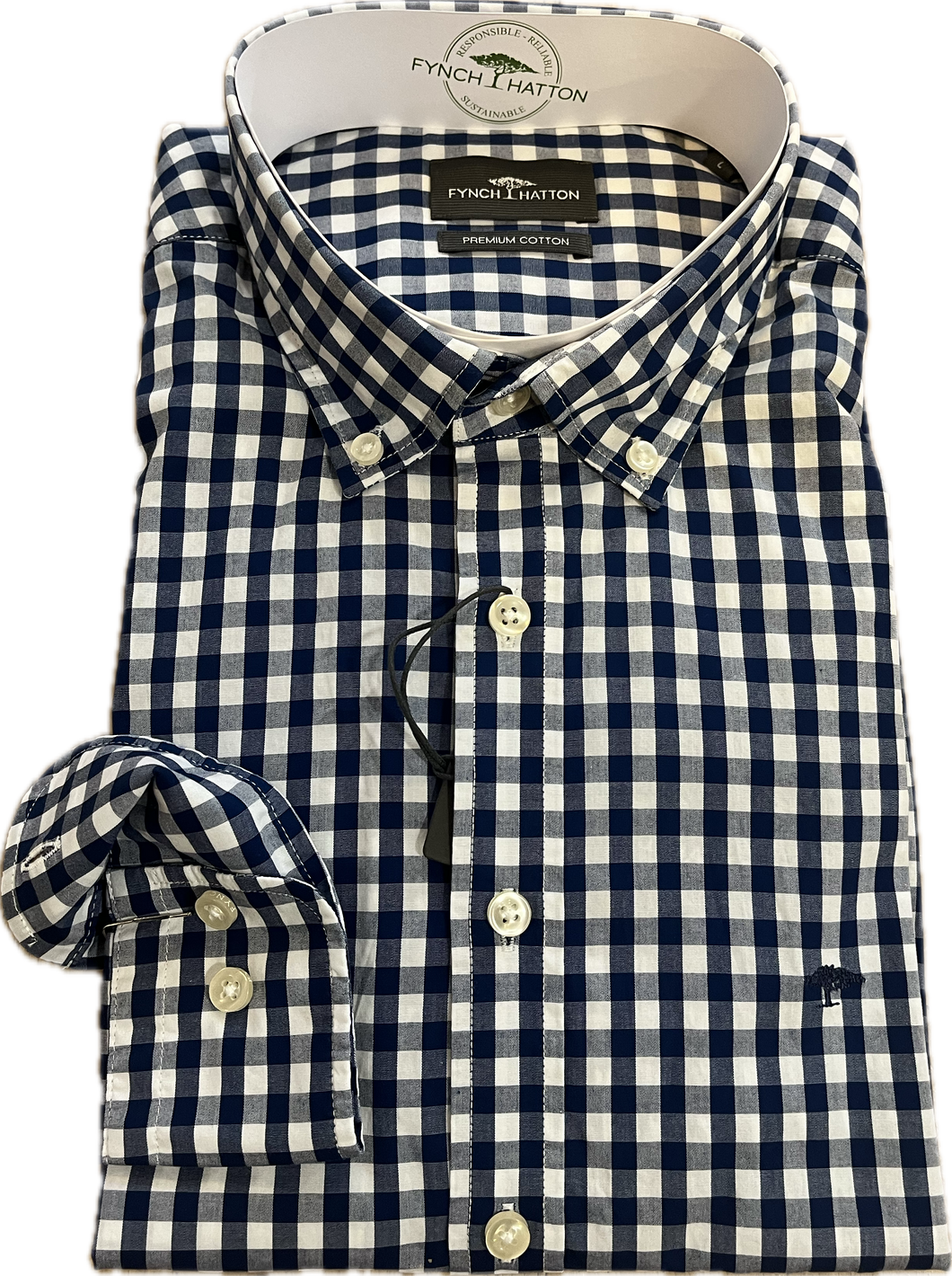 New Fynch Hatton Navy Check Long Sleeve Shirt