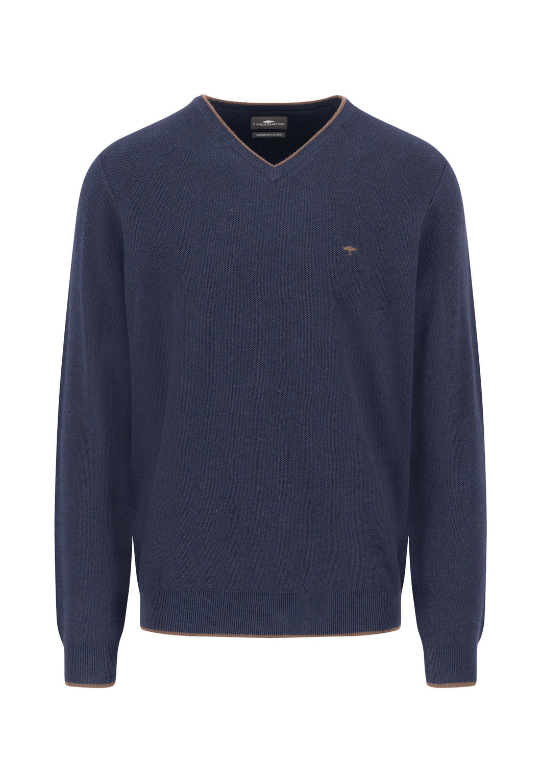 New Fynch Hatton Trimmed Navy V Neck Knitwear
