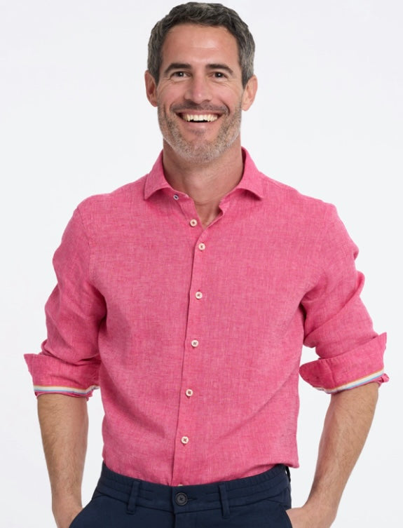 New R2 Amsterdam Strong Pink Linen Shirt
