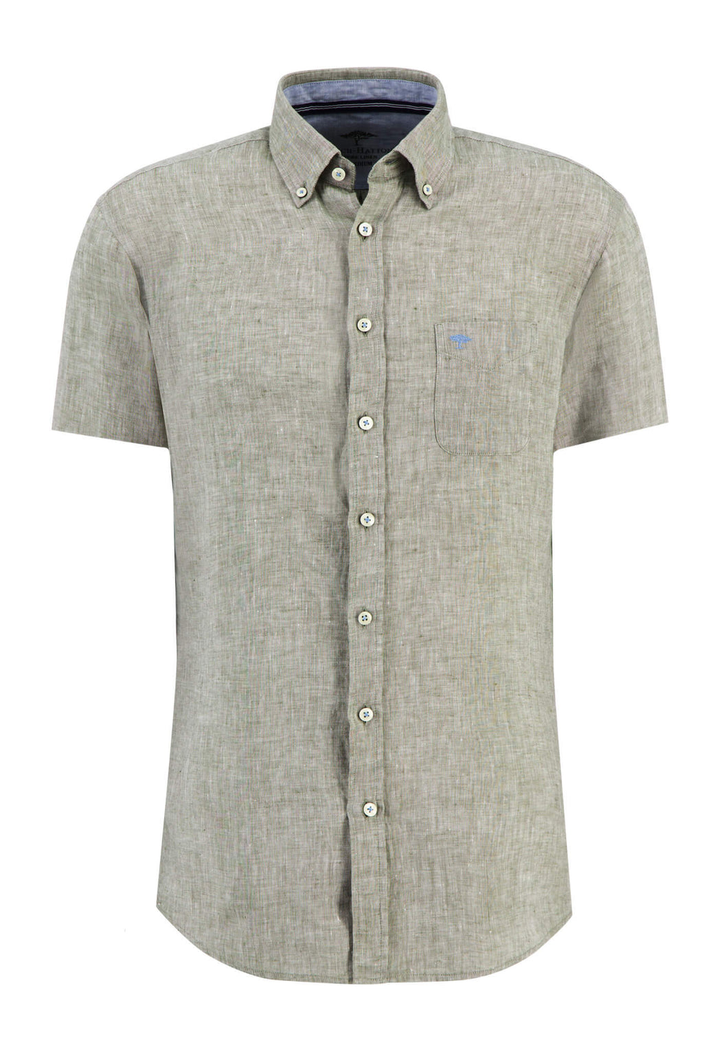New Fynch Hatton Olive Linen Short Sleeve Shirt